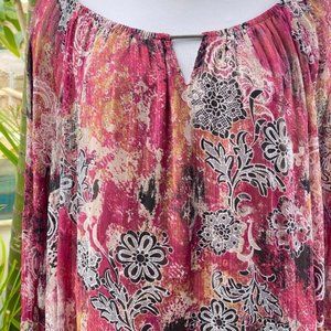 Sarah Michelle size 3X red floor sheer cute accent bar on neckline 37 inches